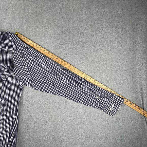 Uniqlo Shirt Large Navy Blue Gingham Check Button Up Long Sleeve Casual Mens - Picture 9 of 10